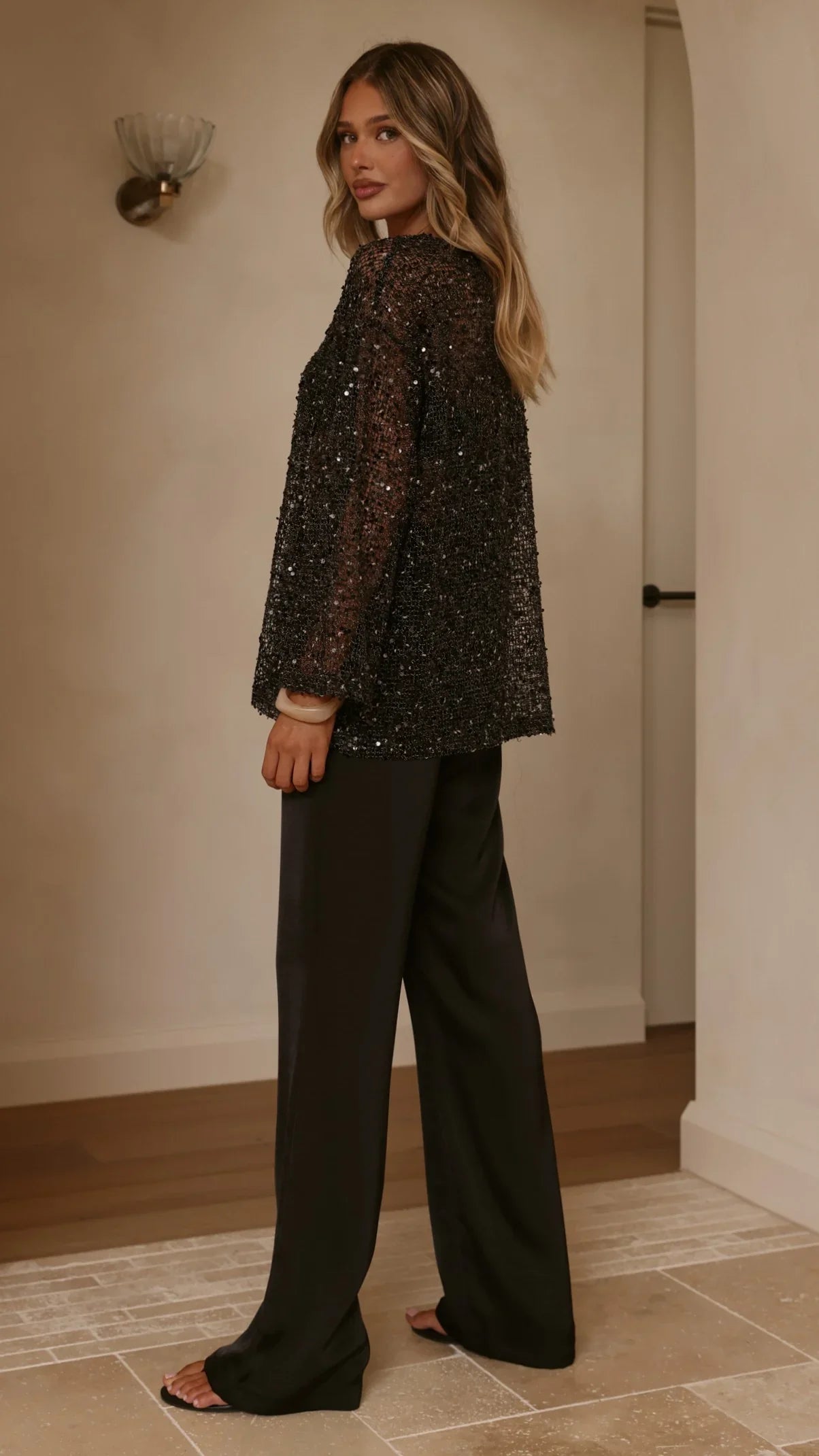 Zahni Sequins Long Sleeve Top Black