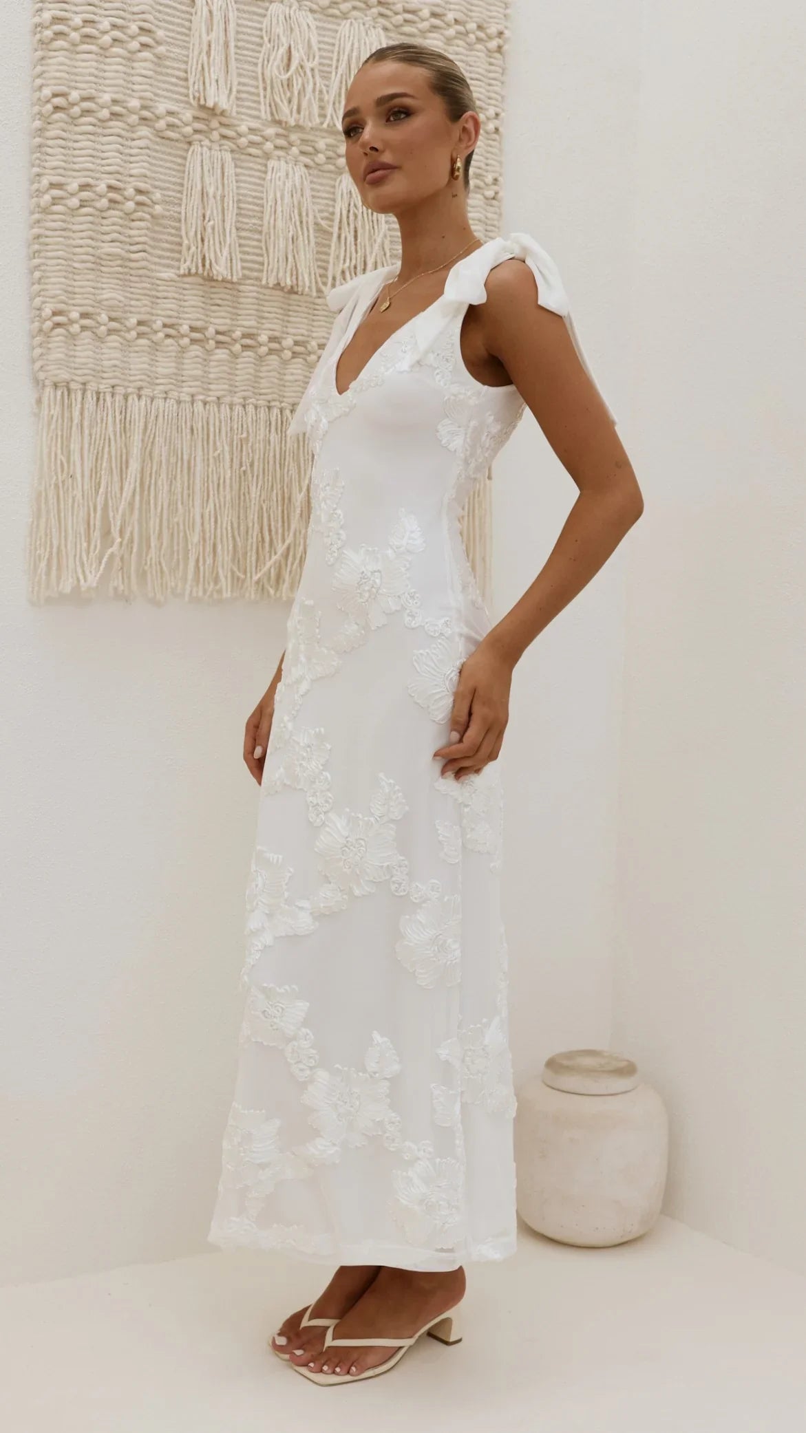 Usha Tie Strap Maxi Dress White