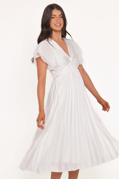 Nova Flutter Sleeve Midi Dress White