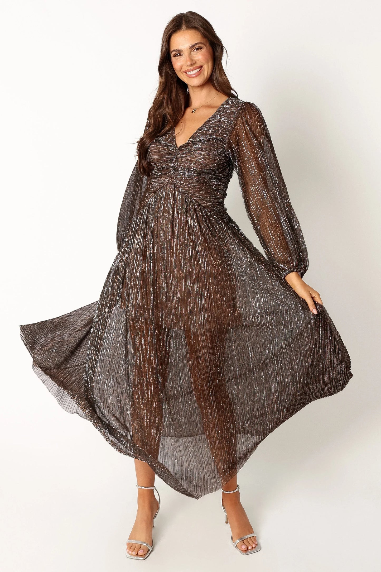 Lustre Long Sleeve Midi Dress Bronze