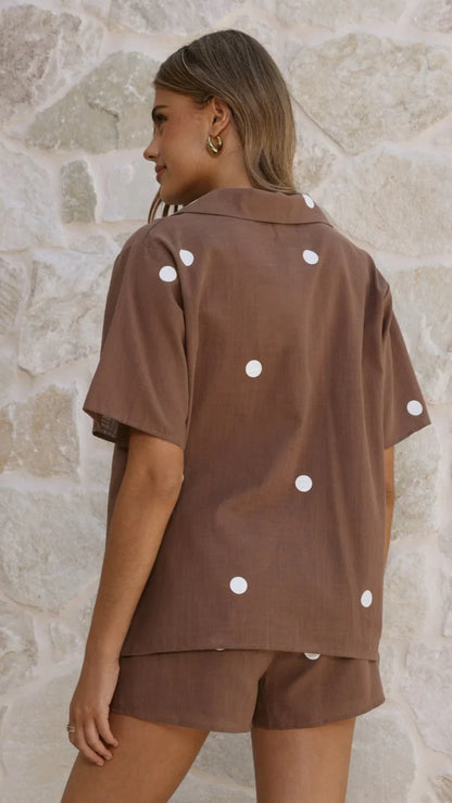 Nadine Shirt and Shorts Set Chocolate Polka