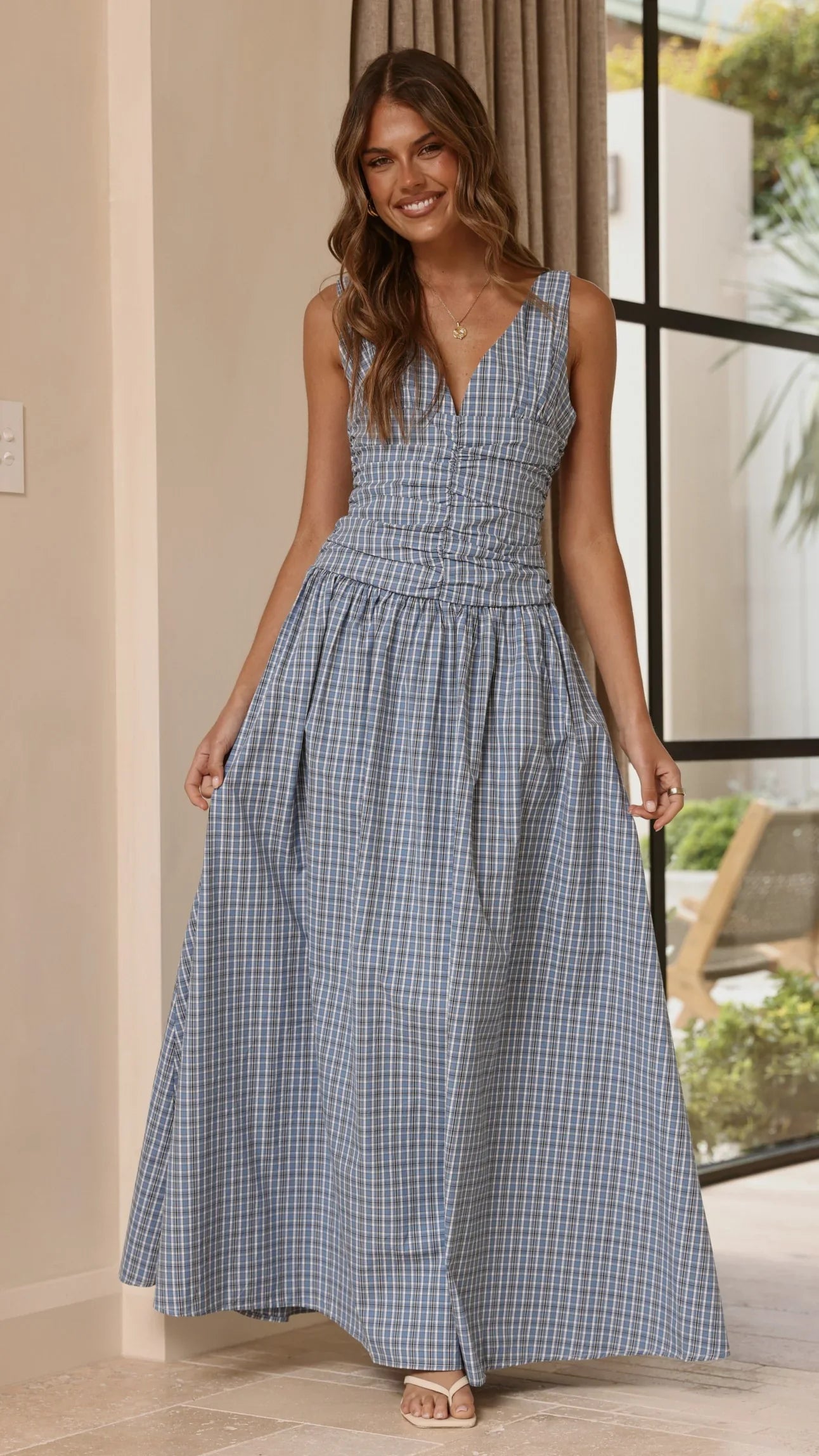 Sanya Maxi Dress Blue Check