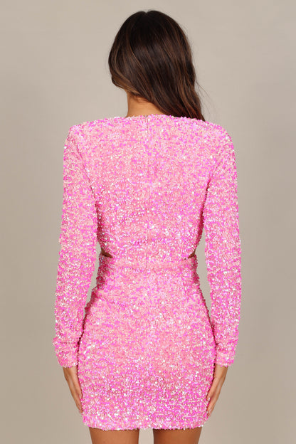 Kelly Long Sleeve Sequin Mini Dress Berry