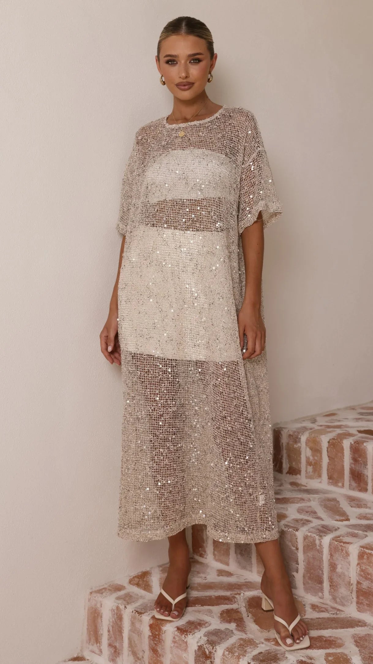 Zinnia Sequins Maxi Dress Beige