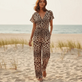 Boho Leopard Print Wide Leg Jumpsuit with Pockets