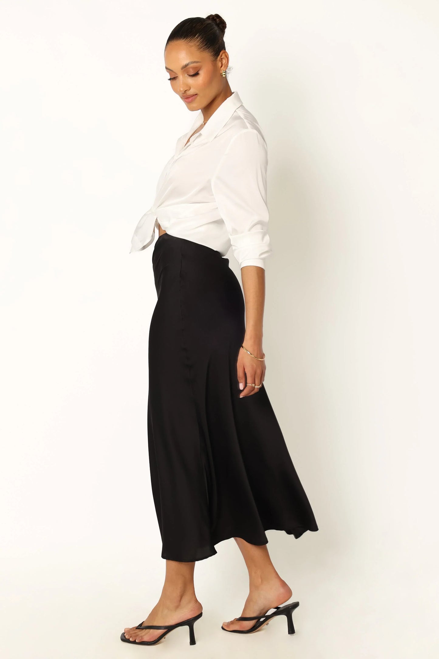 Nellie Satin Midi Skirt Black