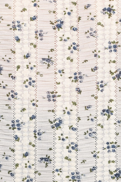 Eira Textured Ruffle Top Cream Blue Floral