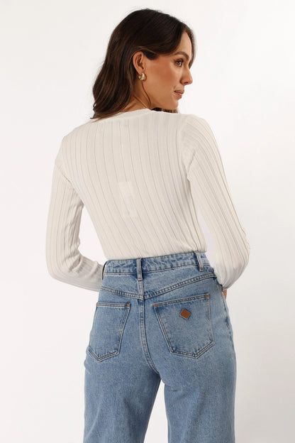 Aneesa Wide Rib Knit Top White