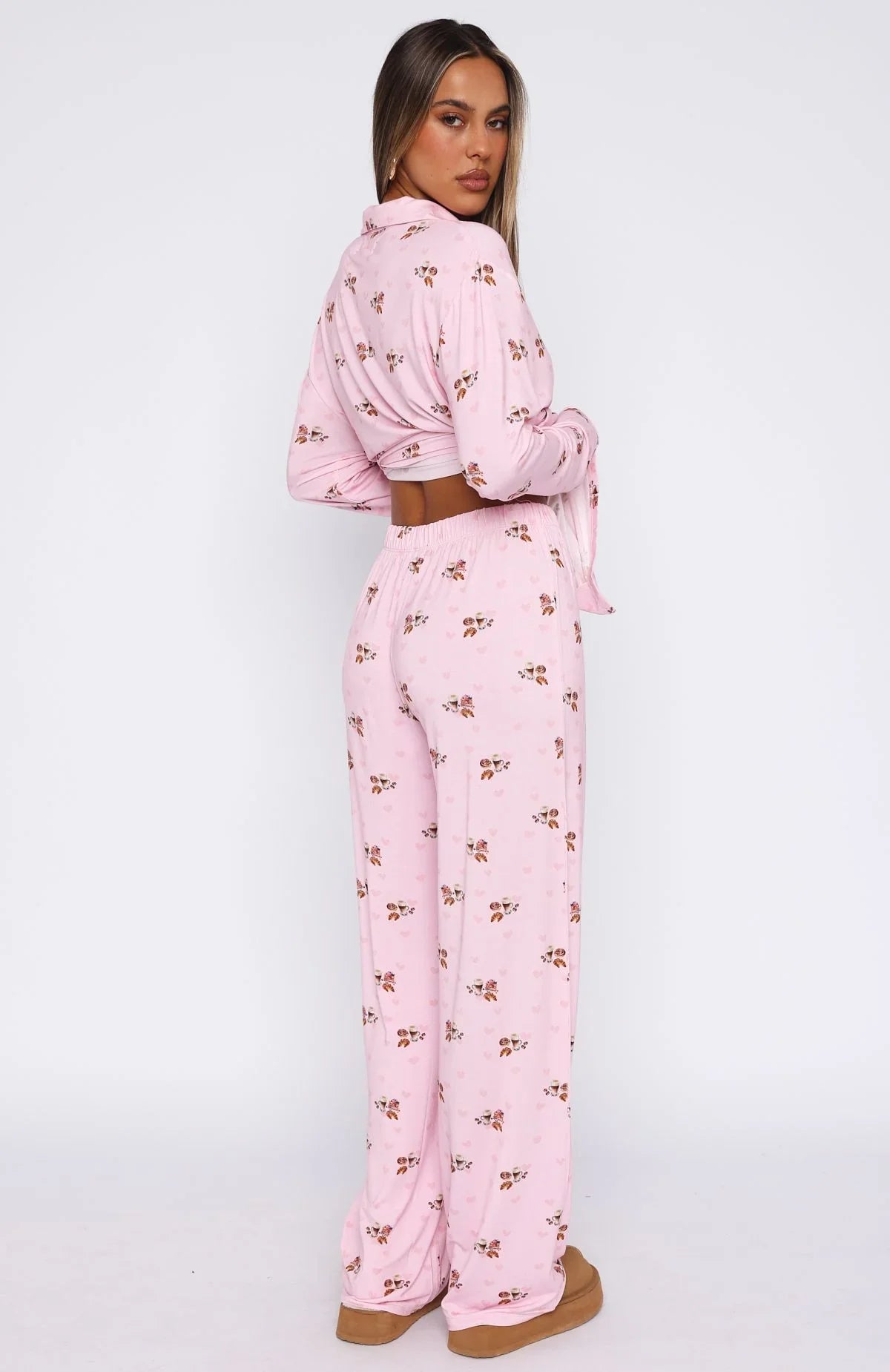 Pillow Talk Printed Long Sleeve Pyjama Set Candy Breakfast
