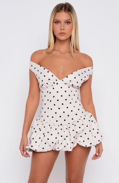 The Moment I Met You Mini Dress Cream Black Polka Dot