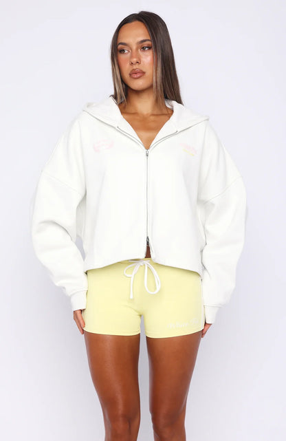 Verano Sixteen Viola Oversized Slouch Zip Front Hoodie White