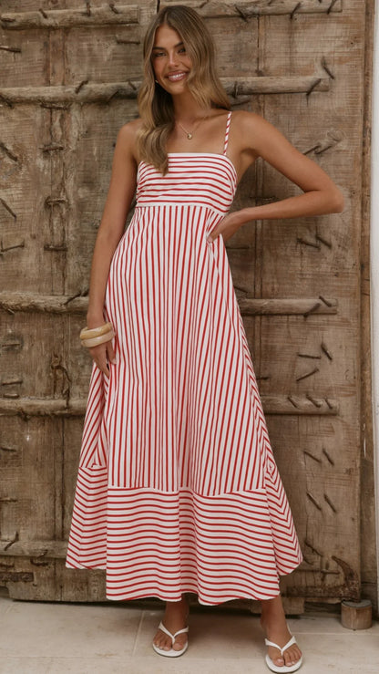 Marcel Maxi Dress Red White Stripe