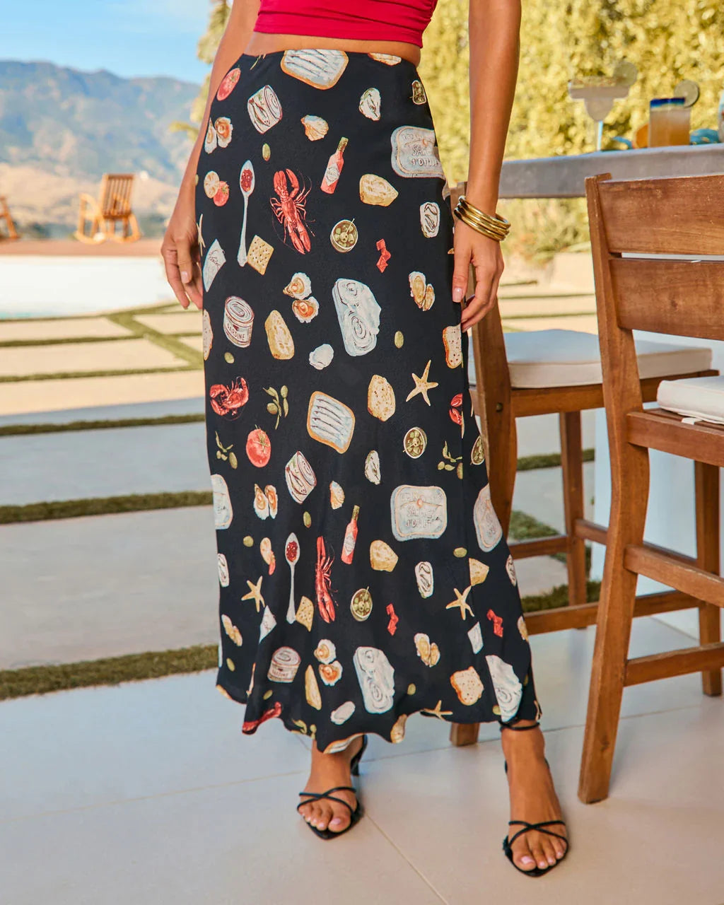 Coastal Fresh Novelty Print Maxi Skirt