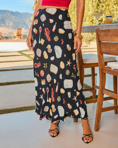 Coastal Fresh Novelty Print Maxi Skirt