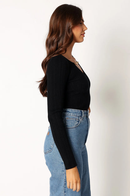 Ace Long Sleeve Knit Bodysuit Black
