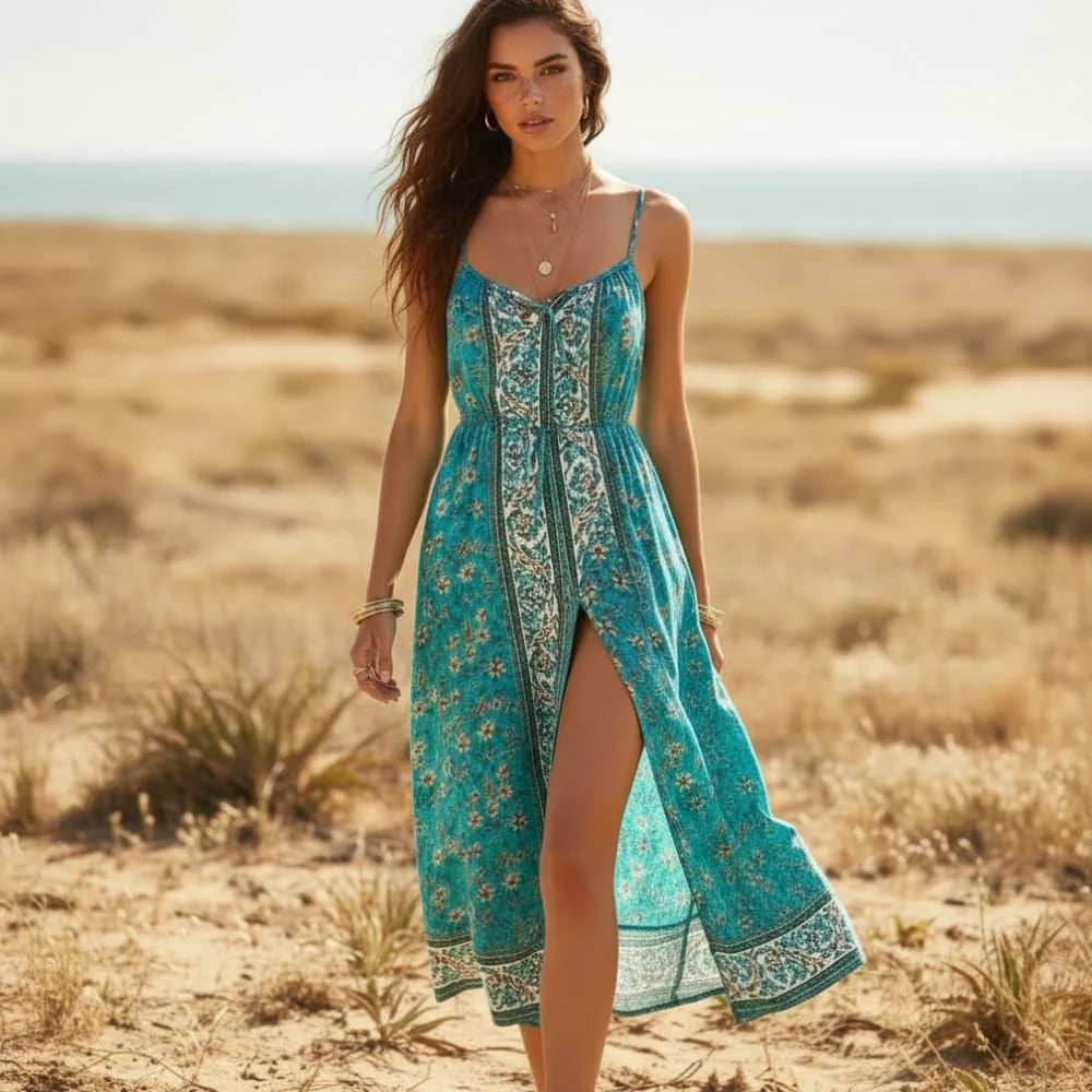 Floral Midi Dress with Spaghetti Straps