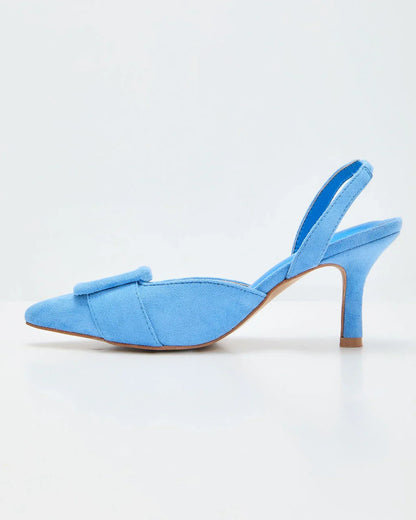 Shelbey Suede Buckle Slingback Heels