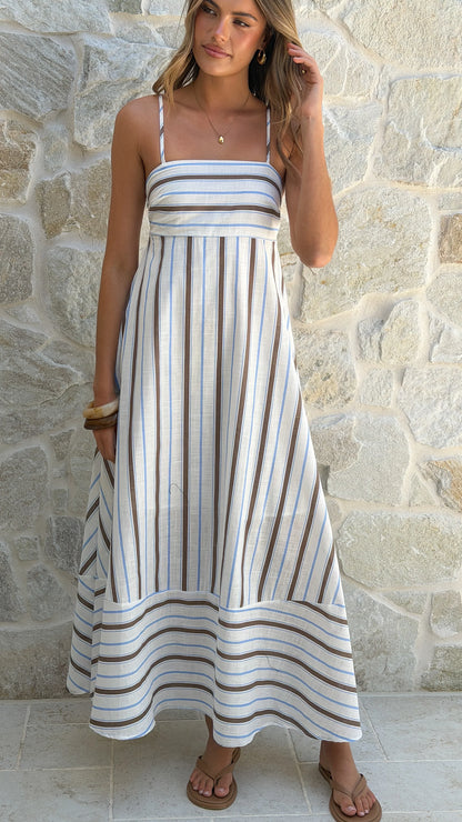 Marcel Maxi Dress Choc Blue Stripe