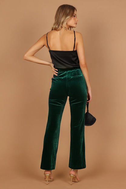 Darla Velvet Wide Leg Pants Hunter Green