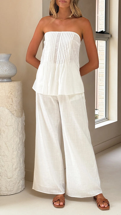 Sharni Strapless Pleat Top and Pants Set White