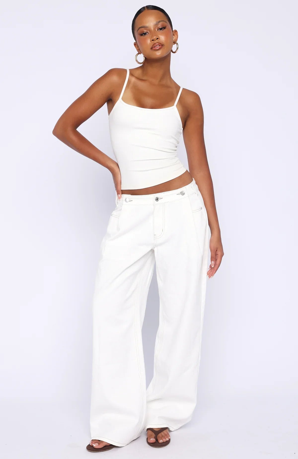 Day At A Time Low Rise Wide Leg Jeans Off White