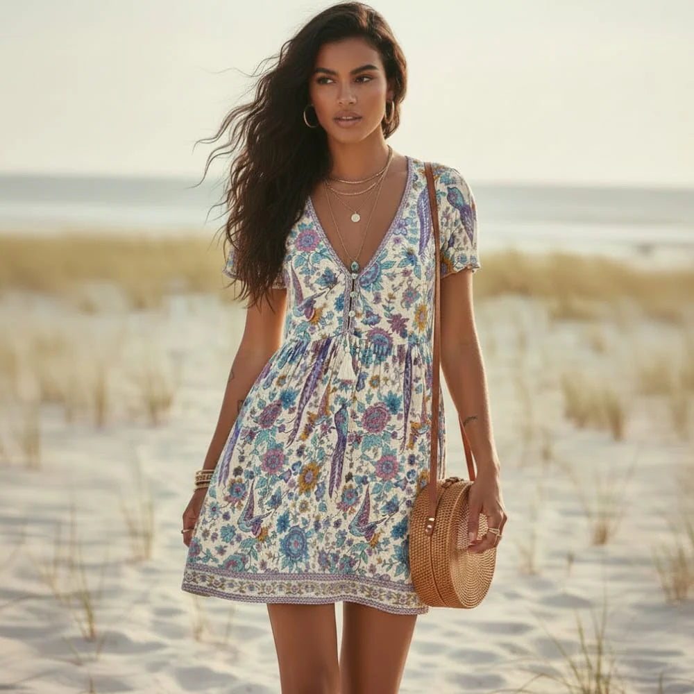 Vintage Floral Babydoll Mini Dress