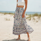 High Waist Floral Boho Maxi Skirt