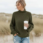 Boho Mock Neck Loose Knit Pullover Sweater