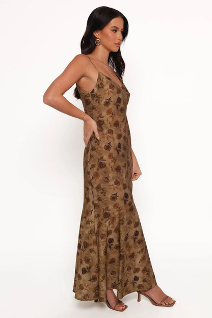 Fia Midi Dress Tan Floral
