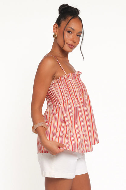 Carson Pleated Top Peach Stripe