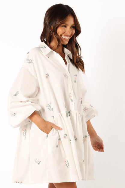 Daisy Long Sleeve Mini Dress White Floral
