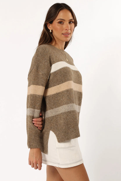 Esther Stripe Knit Sweater Brown