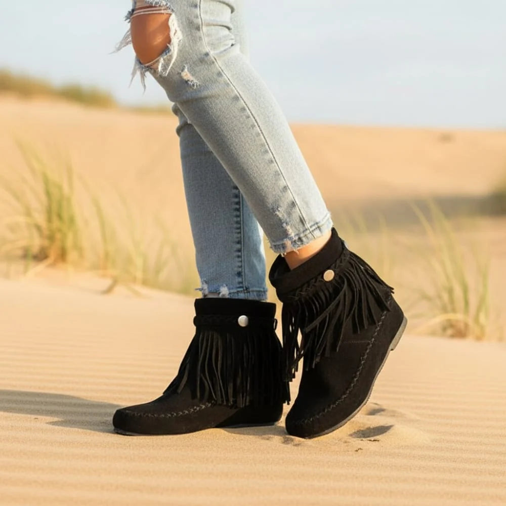 Boho Tassel Fringe Faux Suede Boots