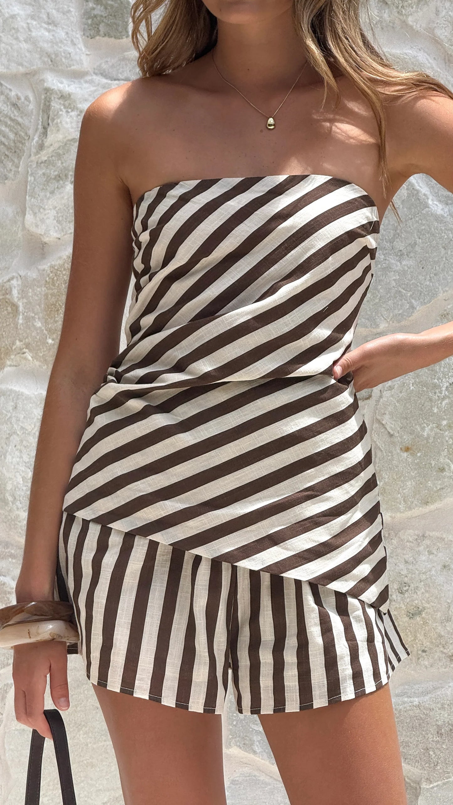 Gia Strapless Top and Shorts Set Chocolate Stripe