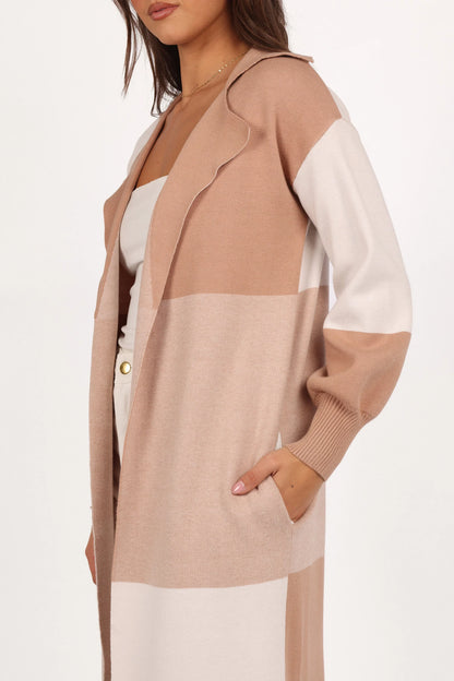 Kingston Large Check Long Cardigan Beige Check