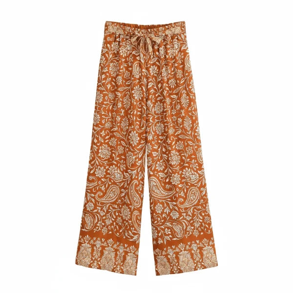 Rust Paisley Boho Wide Leg Pants