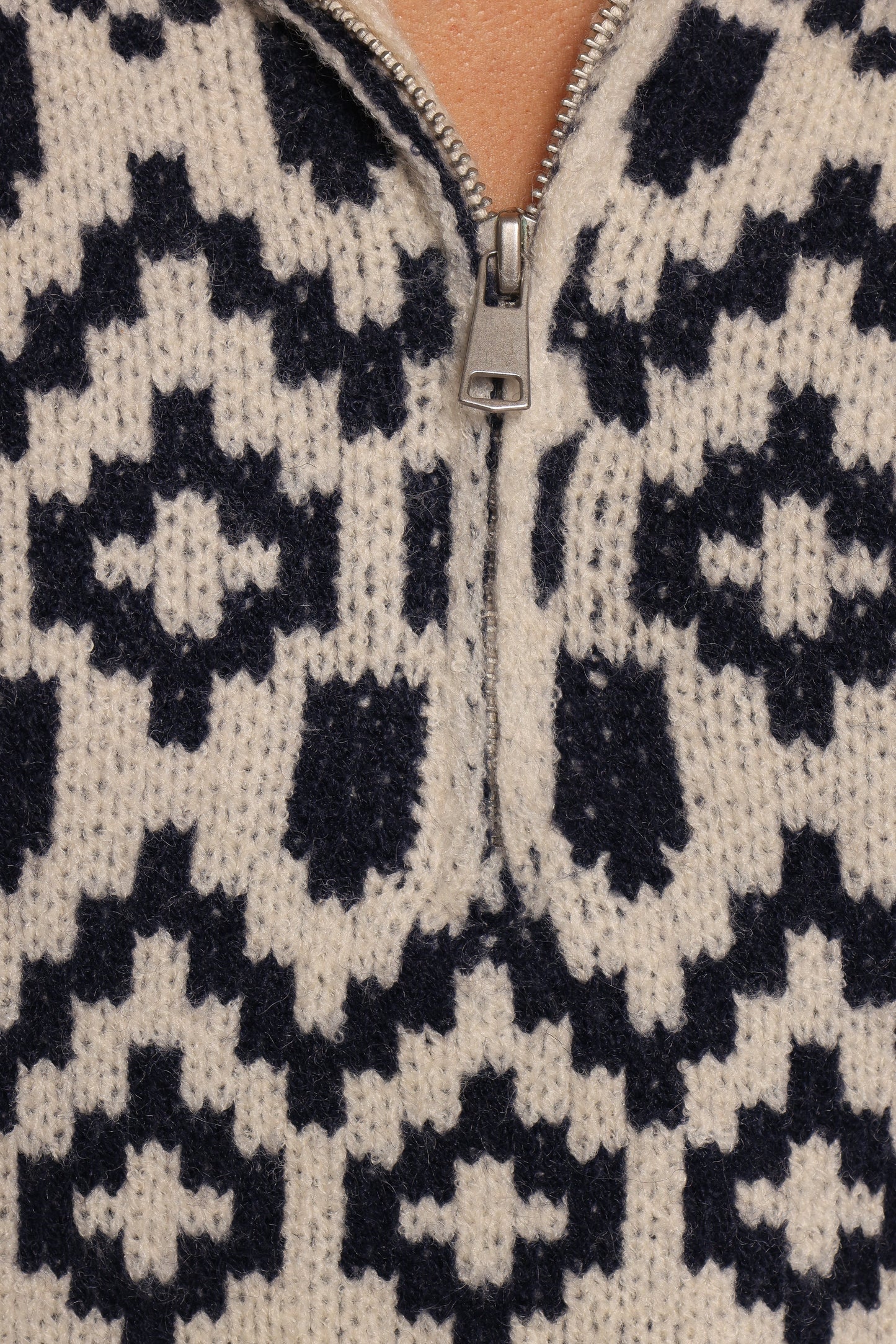 Jethro Quarter Zip Fairisle Knit Sweater Cream Navy