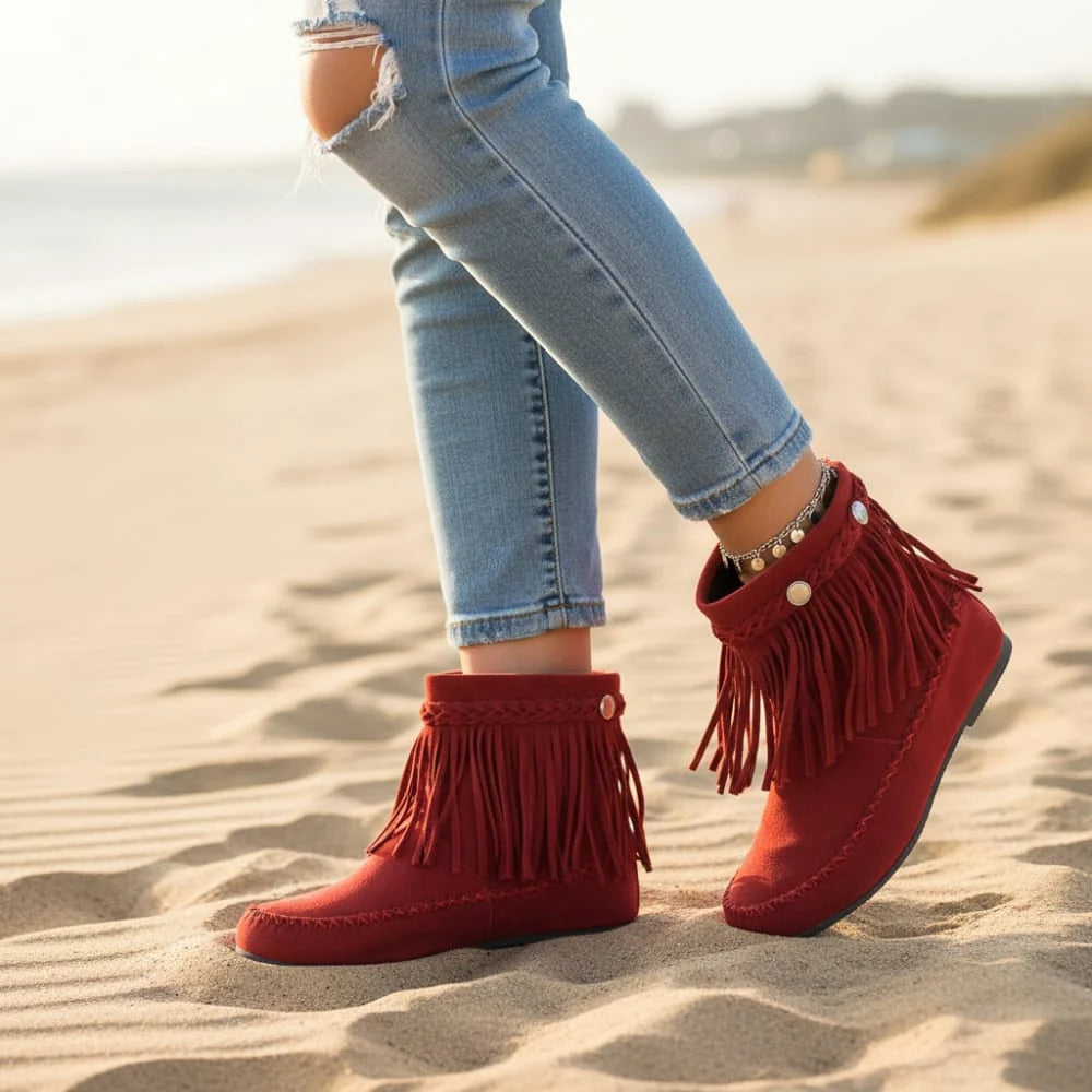Boho Tassel Fringe Faux Suede Boots