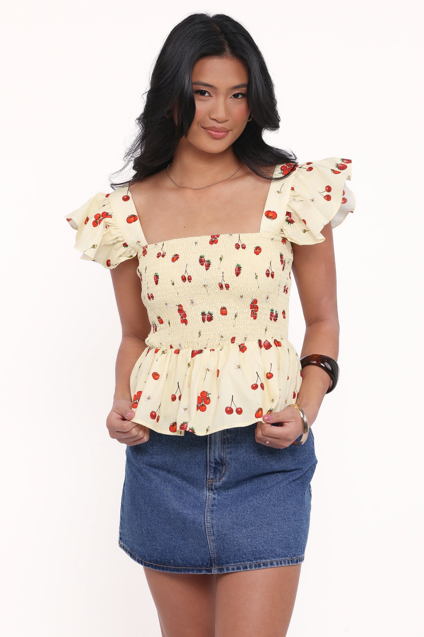 Remira Smocked Ruffle Top Yellow Cherry