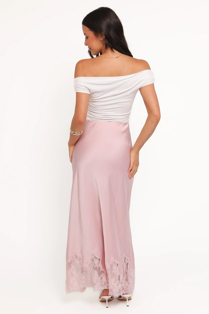 Alira Lace Trim Midi Skirt Pale Pink