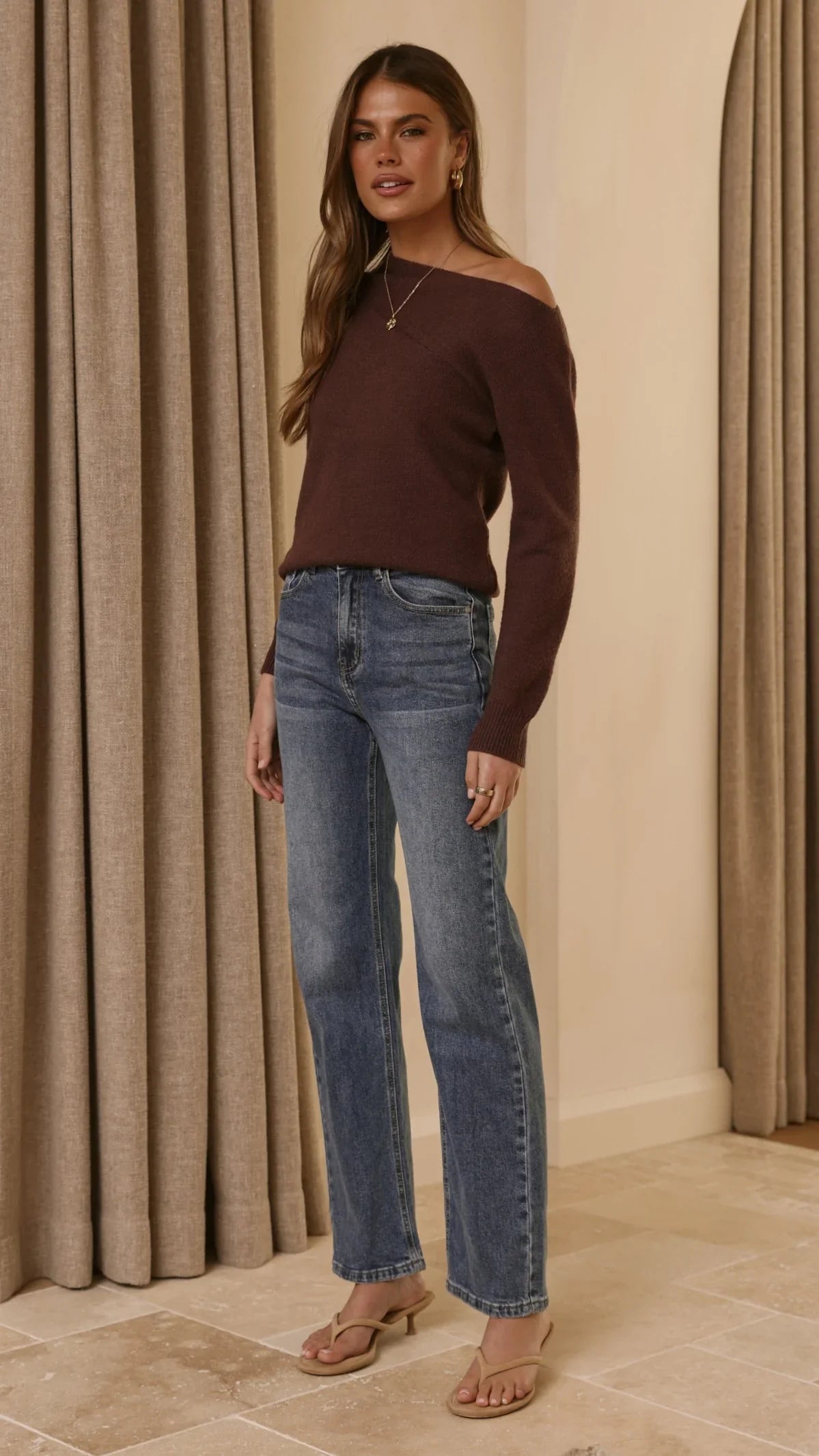 Briella Boat Neck Sweater Brown