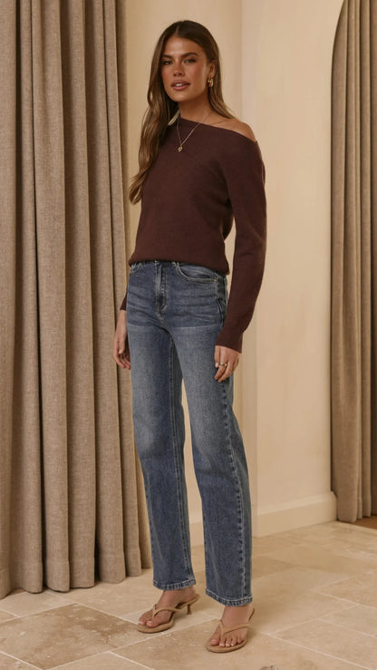 Briella Boat Neck Sweater Brown