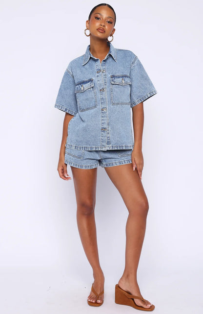 Denim Daydream Button Up Shirt Mid Blue