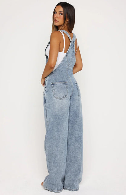This Isnt Working Denim Overall Jumpsuit Vintage Ice Blue