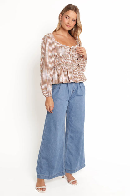 Saphia Top Brown Check