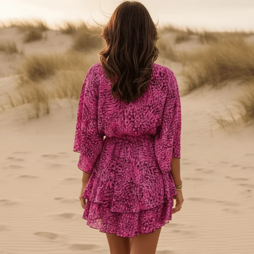 Rose Red Floral Flowy A Line Mini Dress