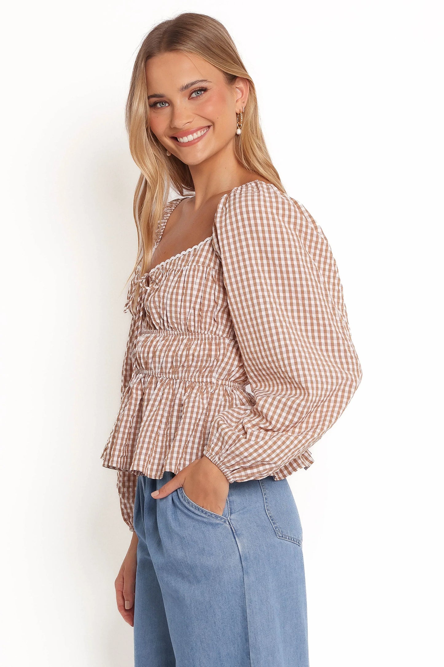 Saphia Top Brown Check