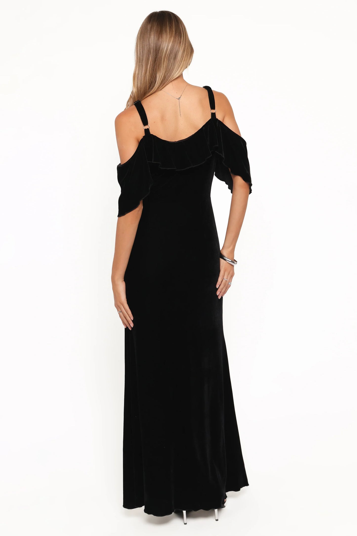 Micah Off Shoulder Velvet Maxi Dress Black