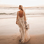 Boho Champagne Lace Beach Wedding Dress