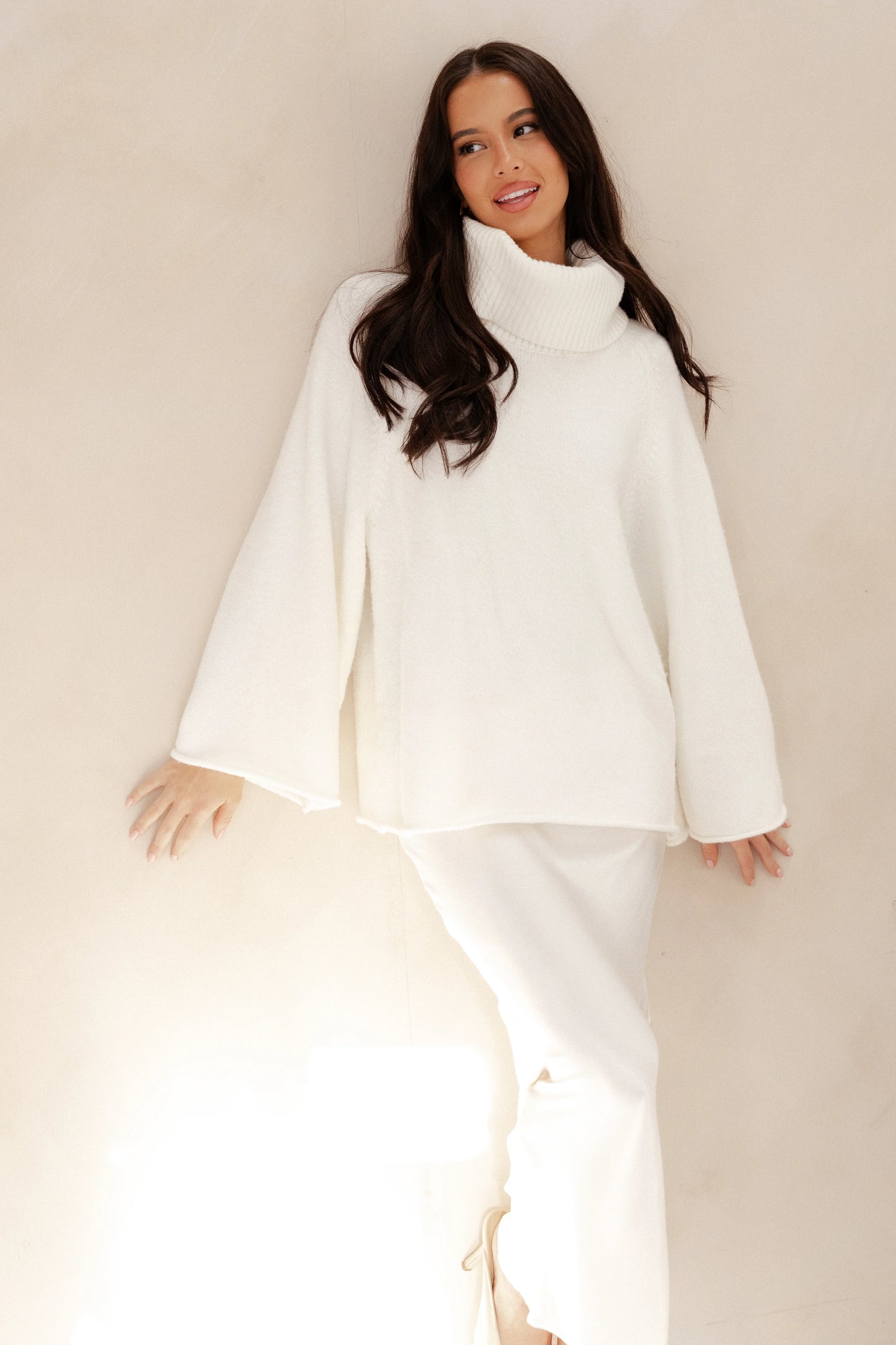 Bindy Cowlneck Knit Sweater White